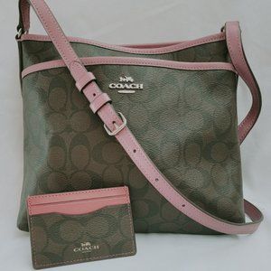 Coach Bag/Wallet Set- Signature Crossbody Brown & Pink
